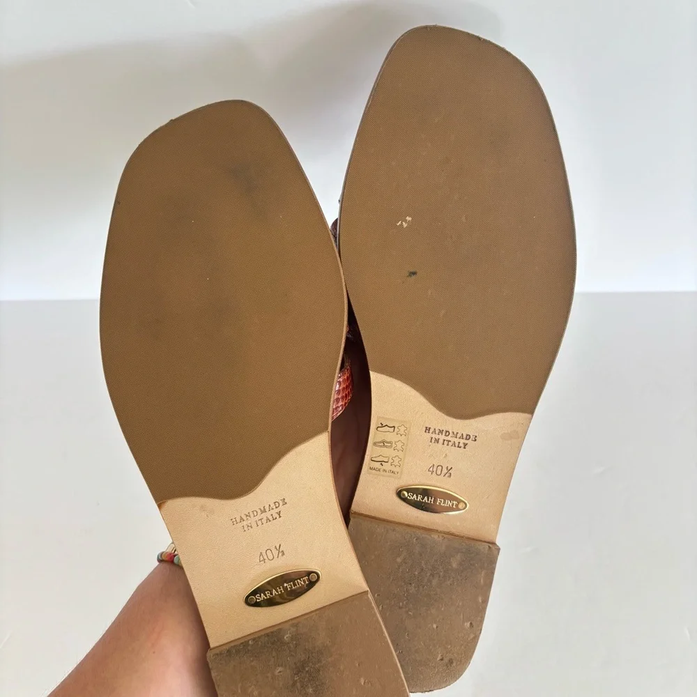 Sarah Flint Kim Slip On Brown Toffee Embossed Calf Leather Sandals 9.5 - Picture 7 of 9